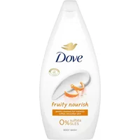 White Dove Fruity Nourish Body Wash 450ml bottle with gold logo and orange fruit graphics.