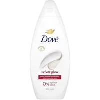 White Dove Velvet Glow Body Wash 225ml bottle with gold logo, curved cap, and 0% sulfate label.