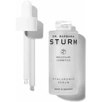 Clear glass bottle of Dr. Barbara Sturm Hyaluronic Serum with white dropper cap, 30ml, minimalist design.