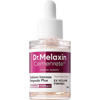 Clear glass dropper bottle with white cap, purple label reading "Dr.Melaxin Cemenrete Calcium Volume Ampoule Plus 30 ml".