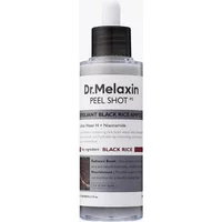 Dr.Melaxin Peel Shot Exfoliating Black Rice Ampoule, 80ml clear bottle with dropper, black and white label.