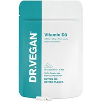 DR.VEGAN Vitamin D3 pack, teal and white, 30 capsules, plant-based, eco-friendly pouch.