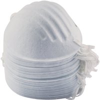 Draper 50-pack white disposable dust masks with elastic straps and contoured design.
