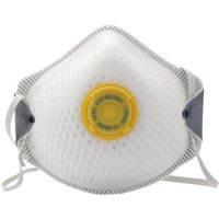 White Draper Expert FFP3 NR dust mask with yellow valve, grey edges, and adjustable straps.