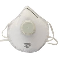 White Draper FFP2 NR moulded mask with central valve, adjustable nose clip, and elastic straps, pack of 3.