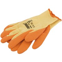 Orange latex-coated work gloves, extra large, with beige fabric backing and Draper logo on the wrist.