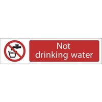 Rectangular "Not Drinking Water" sign with red background, white text, and crossed-out tap and glass icon.