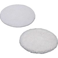 Two round white bonnets for Einhell buffer and polisher, one smooth and one fluffy texture.