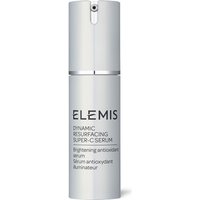Silver cylindrical bottle of ELEMIS Dynamic Resurfacing Super-C Serum, 30ml, with pump dispenser and black text.
