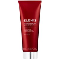 Red tube of ELEMIS Exotic Frangipani Monoi Shower Cream, 200ml, with white text and flip-top cap.