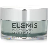 Elemis Pro-Collagen Night Cream 50ml in a clear jar with a silver lid and bold black text.