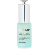 Light blue ELEMIS Pro-Collagen Renewal Serum 15ml bottle with silver pump and anti-ageing label.