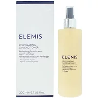 ELEMIS Rehydrating Ginseng Toner 200ml, beige bottle with silver spray cap, next to white box with blue accents.