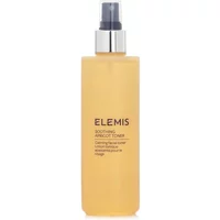 Clear bottle of ELEMIS Soothing Apricot Toner with black spray top and silver collar, 200ml.