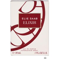 Elie Saab Elixir Eau de Parfum 30ml, white box with red accents and bold logo.