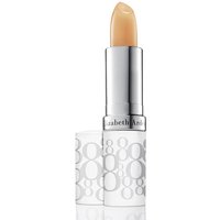 Elizabeth Arden lip protectant stick SPF 15, beige balm in silver tube with white cap featuring circular patterns.