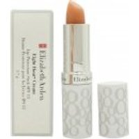 Elizabeth Arden lip protectant stick SPF15, silver tube with textured white cap, beige balm visible.