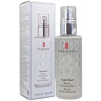 Clear bottle with silver spray top, Elizabeth Arden logo, and white box packaging for hydrating mist.