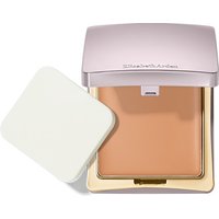 Elizabeth Arden cream foundation in Toasty Beige, square compact with mirror and white sponge applicator.