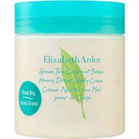 Cream-colored jar with turquoise lid, Elizabeth Arden Green Tea Coconut Breeze Honey Drops Body Cream, 500ml.