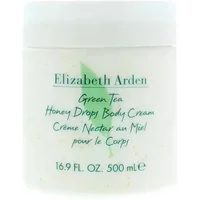 White jar of Elizabeth Arden Green Tea Honey Drops Body Cream, 500ml, with green text and leaf design.