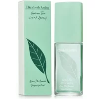 Elizabeth Arden Green Tea Scent Spray 100ml, clear bottle with green cap, leaf design on box.