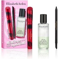 Elizabeth Arden MezmerEyes set with mascara, makeup remover, and black eyeliner pencil in pink packaging.