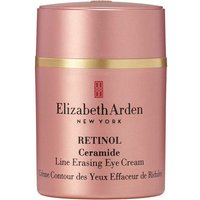 Pink Elizabeth Arden Retinol Ceramide Eye Cream jar, gold band, black text, 15ml size.