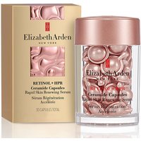 Elizabeth Arden pink capsule jar with gold box, labeled RETINOL + HPR Ceramide Capsules Rapid Skin Renewing Serum.