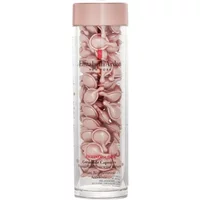 Clear bottle with pink cap, filled with pink Elizabeth Arden Retinol + HPR Ceramide Capsules, 90 count.