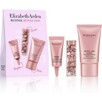 Elizabeth Arden Retinol Revolution Set with pink tubes, jar of capsules, and branded packaging.