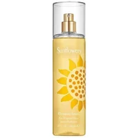 Clear bottle of Elizabeth Arden Sunflowers Fragrance Mist 236ml with sunflower design and gold spray nozzle.