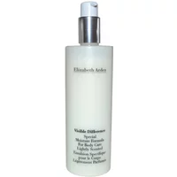White bottle of Elizabeth Arden body moisturizer with pump dispenser and black text.