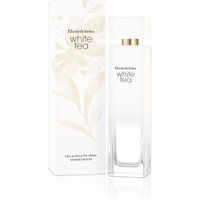 White rectangular Elizabeth Arden White Tea Eau de Toilette 100ml spray with gold cap and floral box design.