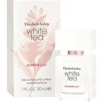 White tea wild rose eau de toilette 30ml bottle with pink floral design and matching box by Elizabeth Arden.