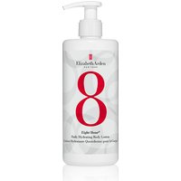 White bottle of Elizabeth Eight Hour® Cream Hydrating Body Lotion with red "8" and pump dispenser, 380ml.
