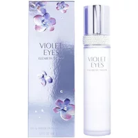 Elizabeth Taylor Violet Eyes Eau De Parfum 100ml, sleek silver bottle with floral accents and matching box.