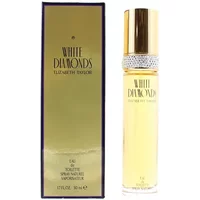 Gold-capped Elizabeth Taylor White Diamonds Eau De Toilette 50ml with rhinestone band and matching gold box.