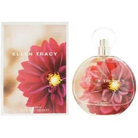 Ellen Tracy Dream Florals Red Dahlia Eau De Parfum 100ml, round bottle with red dahlia design and matching box.