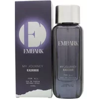 Embark My Journey Kashmir Eau De Parfum 100ml, sleek dark bottle with silver cap, next to purple box with logo.