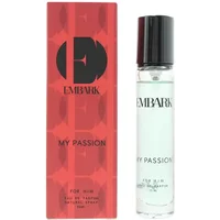 Embark My Passion For Him Eau De Parfum 15ml, clear glass bottle with black cap, red box with black logo and text.