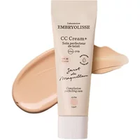 Embryolisse CC Cream+ SPF 20 Light in beige tube with beige cream swatch, text in black and gold accents.