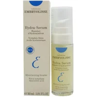 Embryolisse Hydra-Serum 30ml with white pump bottle and blue logo, next to matching white box packaging.