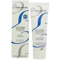 White Embryolisse Lait Creme Concentre tube with blue accents, next to matching box, 75ml size.