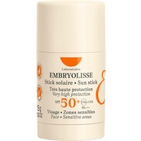 Embryolisse Sun Stick SPF50+ 15g, beige tube with orange accents and protective cap.