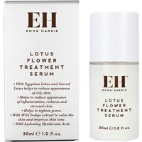 Emma Hardie Lotus Flower Treatment Serum 30ml, white bottle with gold cap, next to branded box.