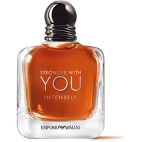 Emporio Armani Stronger With You Intensely Eau De Parfum 100ml, amber liquid in clear bottle with dark cap.