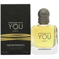Emporio Armani Stronger With You Only Eau De Toilette 50ml, clear bottle with black cap and gold lettering.
