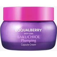Purple Eqqualberry Bakuchiol Plumping Capsule Cream jar with pink lid, 50ml capacity.