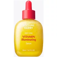 Eqqualberry Vitamin Illuminating Serum 30ml in yellow bottle with red dropper cap and bold red text.
